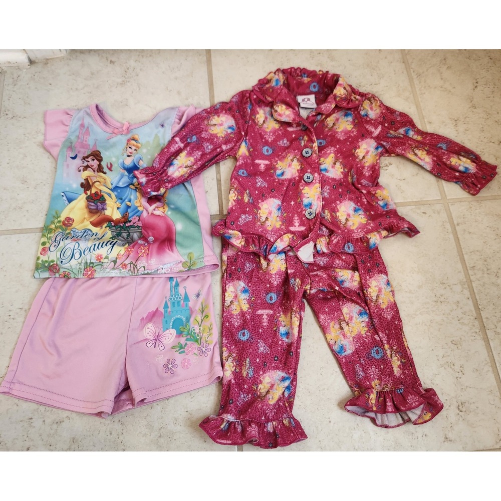 Disney Princess Baby Girls Pajama Bundle 2 Sets Pink Belle Cinderella 12 Months